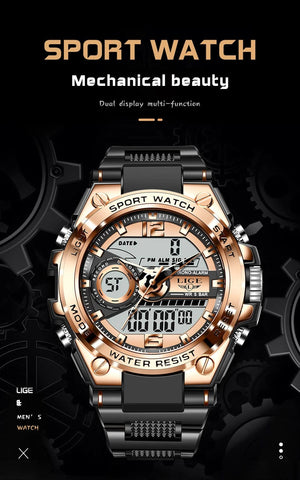 Planet Gates LIGE Men Military Watch Digital 50m Waterproof Wristwatch LED Quartz Clock Sport Watch Male Big Watches Men Relogios Masculino