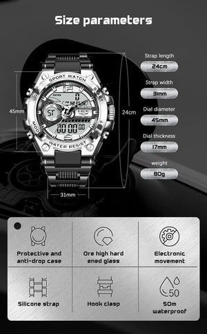 Planet Gates LIGE Men Military Watch Digital 50m Waterproof Wristwatch LED Quartz Clock Sport Watch Male Big Watches Men Relogios Masculino