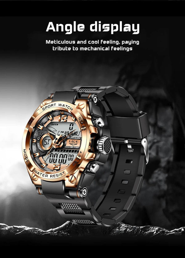 Planet Gates LIGE Men Military Watch Digital 50m Waterproof Wristwatch LED Quartz Clock Sport Watch Male Big Watches Men Relogios Masculino