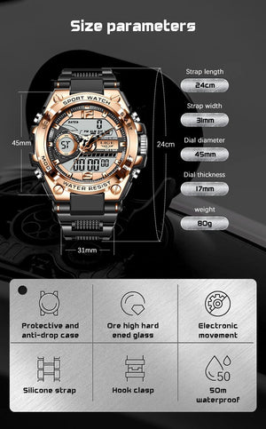 Planet Gates LIGE Men Military Watch Digital 50m Waterproof Wristwatch LED Quartz Clock Sport Watch Male Big Watches Men Relogios Masculino