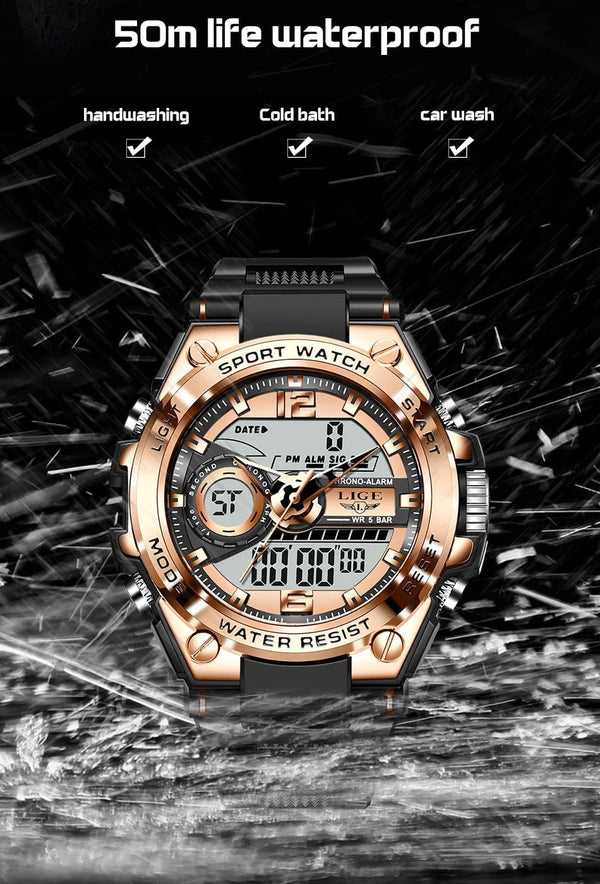 Planet Gates LIGE Men Military Watch Digital 50m Waterproof Wristwatch LED Quartz Clock Sport Watch Male Big Watches Men Relogios Masculino
