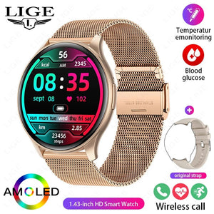 Planet Gates LIGE New Smartwatch Women 466*466 AMOLED 1.43" HD Screen Blood Glucose Monitor Bluetooth Call IP68 Waterproof Sports Smart Watch