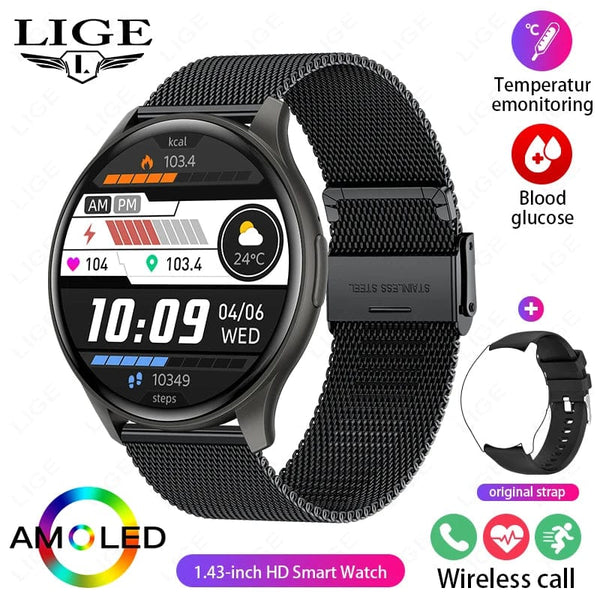 Planet Gates LIGE New Smartwatch Women 466*466 AMOLED 1.43" HD Screen Blood Glucose Monitor Bluetooth Call IP68 Waterproof Sports Smart Watch