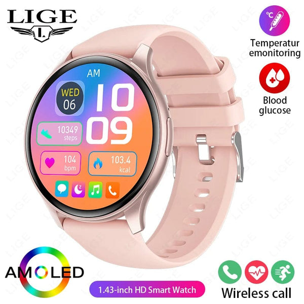 Planet Gates LIGE New Smartwatch Women 466*466 AMOLED 1.43" HD Screen Blood Glucose Monitor Bluetooth Call IP68 Waterproof Sports Smart Watch