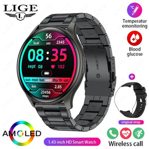 Planet Gates LIGE New Smartwatch Women 466*466 AMOLED 1.43" HD Screen Blood Glucose Monitor Bluetooth Call IP68 Waterproof Sports Smart Watch
