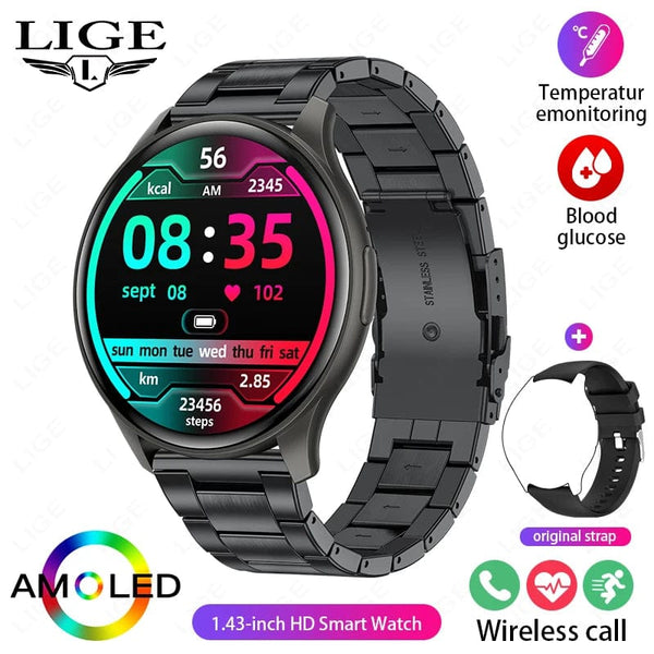 Planet Gates LIGE New Smartwatch Women 466*466 AMOLED 1.43" HD Screen Blood Glucose Monitor Bluetooth Call IP68 Waterproof Sports Smart Watch