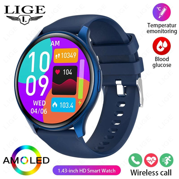 Planet Gates LIGE New Smartwatch Women 466*466 AMOLED 1.43" HD Screen Blood Glucose Monitor Bluetooth Call IP68 Waterproof Sports Smart Watch