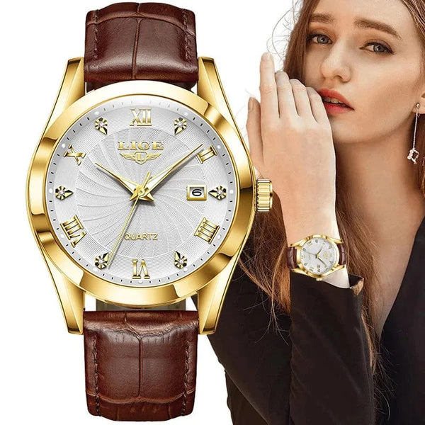 Planet Gates LIGE Women Watch Fashion Leather Military Sport Waterproof Watches For Women Top Brand Luxury Women's Bracelet Watch Reloj Mujer