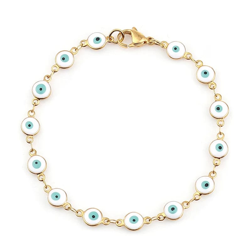 Planet Gates Light Blue Enamel / 19.2cm Long 304 Stainless Steel Bracelets Gold Color Link Chain Multicolor Evil Eye Enamel Bracelets For Women Man Gift 19.2cm ,1 Piece