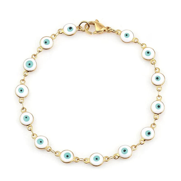 Planet Gates Light Blue Enamel / 19.2cm Long 304 Stainless Steel Bracelets Gold Color Link Chain Multicolor Evil Eye Enamel Bracelets For Women Man Gift 19.2cm ,1 Piece