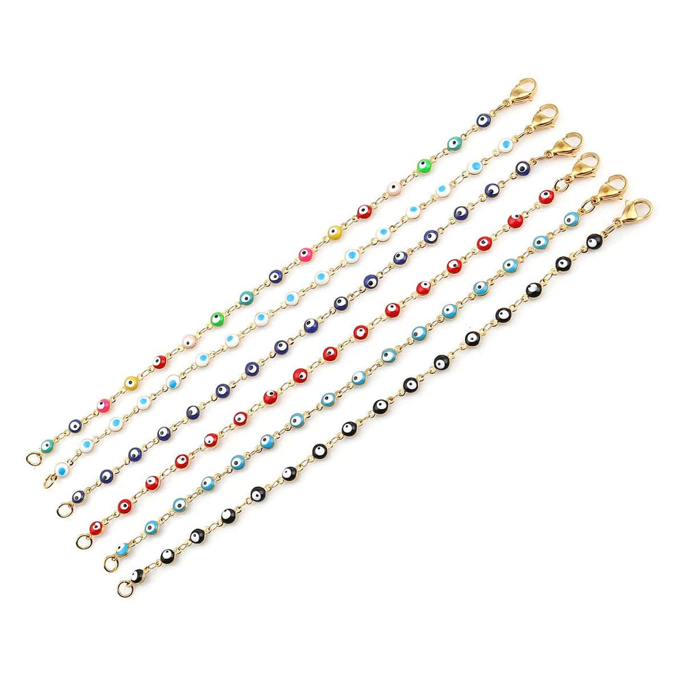 Planet Gates Light Blue Enamel / 19.2cm Long 304 Stainless Steel Bracelets Gold Color Link Chain Multicolor Evil Eye Enamel Bracelets For Women Man Gift 19.2cm ,1 Piece