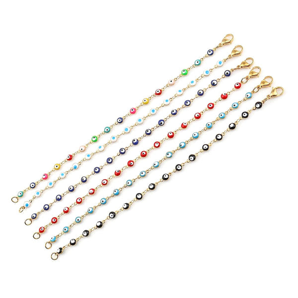 Planet Gates Light Blue Enamel / 19.2cm Long 304 Stainless Steel Bracelets Gold Color Link Chain Multicolor Evil Eye Enamel Bracelets For Women Man Gift 19.2cm ,1 Piece