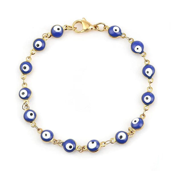 Planet Gates Light Blue Enamel / 19.2cm Long 304 Stainless Steel Bracelets Gold Color Link Chain Multicolor Evil Eye Enamel Bracelets For Women Man Gift 19.2cm ,1 Piece