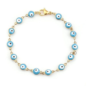 Planet Gates Light Blue Enamel / 19.2cm Long 304 Stainless Steel Bracelets Gold Color Link Chain Multicolor Evil Eye Enamel Bracelets For Women Man Gift 19.2cm ,1 Piece