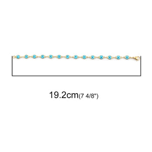 Planet Gates Light Blue Enamel / 19.2cm Long 304 Stainless Steel Bracelets Gold Color Link Chain Multicolor Evil Eye Enamel Bracelets For Women Man Gift 19.2cm ,1 Piece