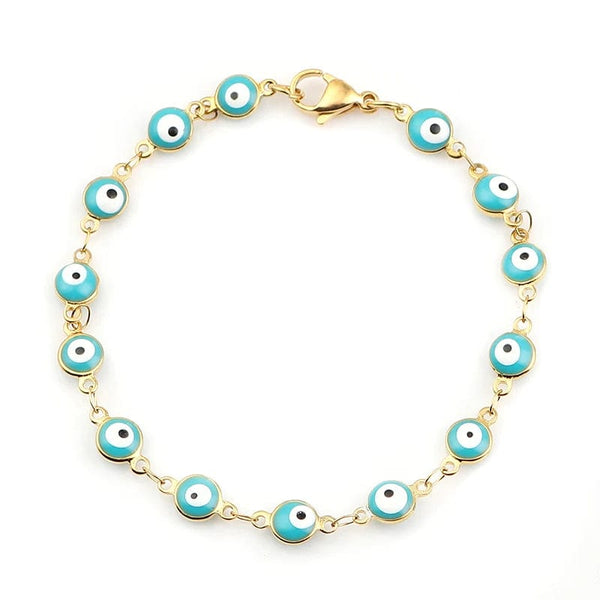 Planet Gates Light Blue Enamel / 19.2cm Long 304 Stainless Steel Bracelets Gold Color Link Chain Multicolor Evil Eye Enamel Bracelets For Women Man Gift 19.2cm ,1 Piece