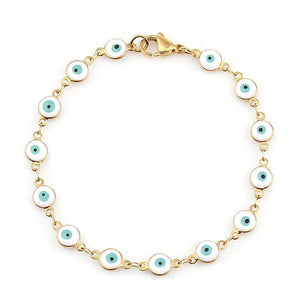 Planet Gates Light Blue Enamel / 19.2cm Long 304 Stainless Steel Bracelets Gold Color Link Chain Multicolor Evil Eye Enamel Bracelets For Women Man Gift 19.2cm ,1 Piece