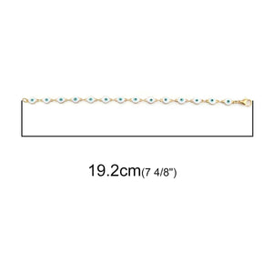 Planet Gates Light Blue Enamel / 19.2cm Long 304 Stainless Steel Bracelets Gold Color Link Chain Multicolor Evil Eye Enamel Bracelets For Women Man Gift 19.2cm ,1 Piece