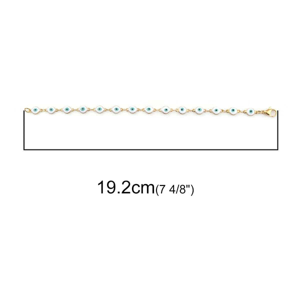 Planet Gates Light Blue Enamel / 19.2cm Long 304 Stainless Steel Bracelets Gold Color Link Chain Multicolor Evil Eye Enamel Bracelets For Women Man Gift 19.2cm ,1 Piece