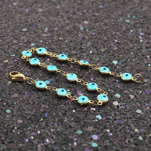 Planet Gates Light Blue Enamel / 19.2cm Long 304 Stainless Steel Bracelets Gold Color Link Chain Multicolor Evil Eye Enamel Bracelets For Women Man Gift 19.2cm ,1 Piece