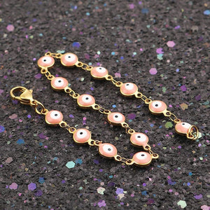 Planet Gates Light Blue Enamel / 19.2cm Long 304 Stainless Steel Bracelets Gold Color Link Chain Multicolor Evil Eye Enamel Bracelets For Women Man Gift 19.2cm ,1 Piece