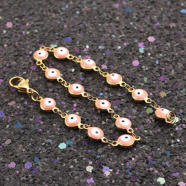 Planet Gates Light Blue Enamel / 19.2cm Long 304 Stainless Steel Bracelets Gold Color Link Chain Multicolor Evil Eye Enamel Bracelets For Women Man Gift 19.2cm ,1 Piece