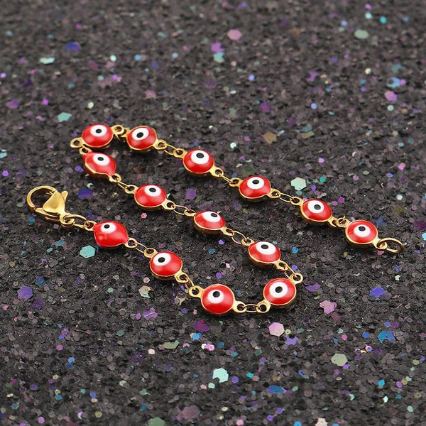 Planet Gates Light Blue Enamel / 19.2cm Long 304 Stainless Steel Bracelets Gold Color Link Chain Multicolor Evil Eye Enamel Bracelets For Women Man Gift 19.2cm ,1 Piece