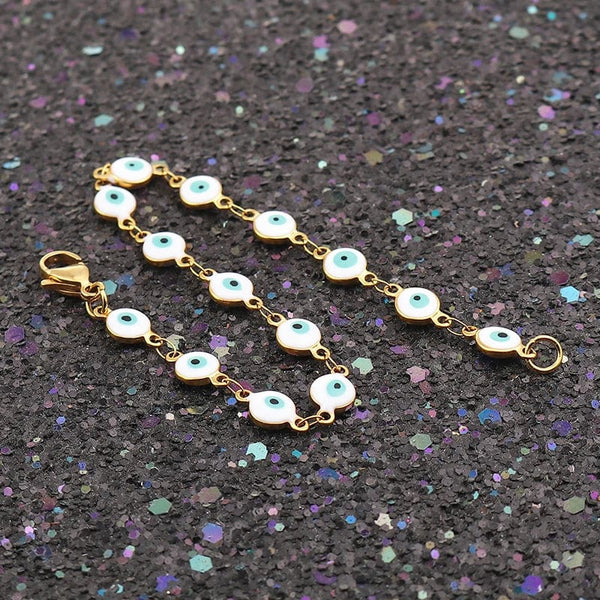 Planet Gates Light Blue Enamel / 19.2cm Long 304 Stainless Steel Bracelets Gold Color Link Chain Multicolor Evil Eye Enamel Bracelets For Women Man Gift 19.2cm ,1 Piece