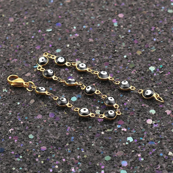 Planet Gates Light Blue Enamel / 19.2cm Long 304 Stainless Steel Bracelets Gold Color Link Chain Multicolor Evil Eye Enamel Bracelets For Women Man Gift 19.2cm ,1 Piece