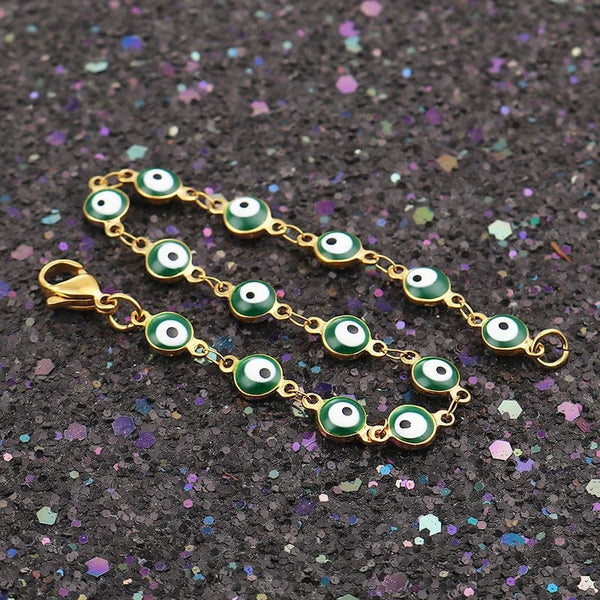 Planet Gates Light Blue Enamel / 19.2cm Long 304 Stainless Steel Bracelets Gold Color Link Chain Multicolor Evil Eye Enamel Bracelets For Women Man Gift 19.2cm ,1 Piece