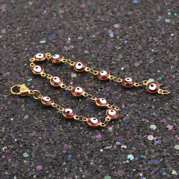 Planet Gates Light Blue Enamel / 19.2cm Long 304 Stainless Steel Bracelets Gold Color Link Chain Multicolor Evil Eye Enamel Bracelets For Women Man Gift 19.2cm ,1 Piece