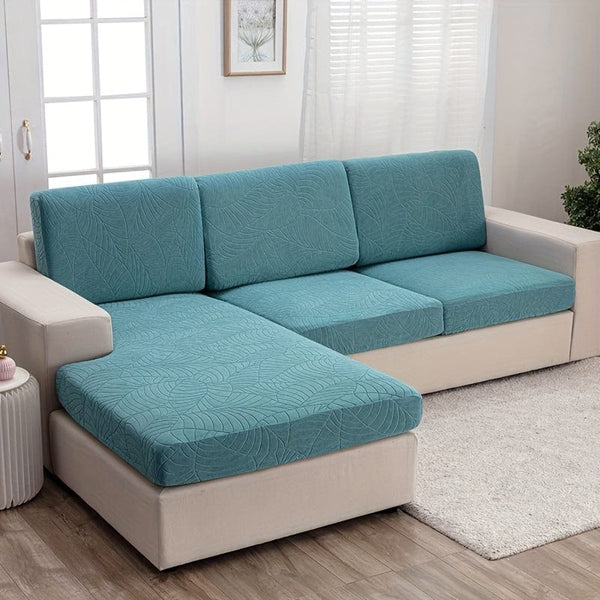 Planet Gates Light Blue / Plus S (1-Seater) Waterproof Jacquard Sofa Cover Large Leaf Design Retractable Washable Durable Elastic Slipcover for All Seasons Universal Modern Home Decor Furniture Protector