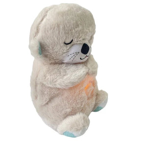 Planet Gates Light Brown Baby Breathing Bear Baby Soothing Otter Plush Doll Toy Baby Kids Soothing Music Sleeping Companion Sound and Light Doll Toy Gift