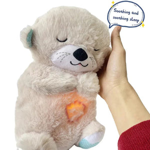 Planet Gates Light Brown Baby Breathing Bear Baby Soothing Otter Plush Doll Toy Baby Kids Soothing Music Sleeping Companion Sound and Light Doll Toy Gift