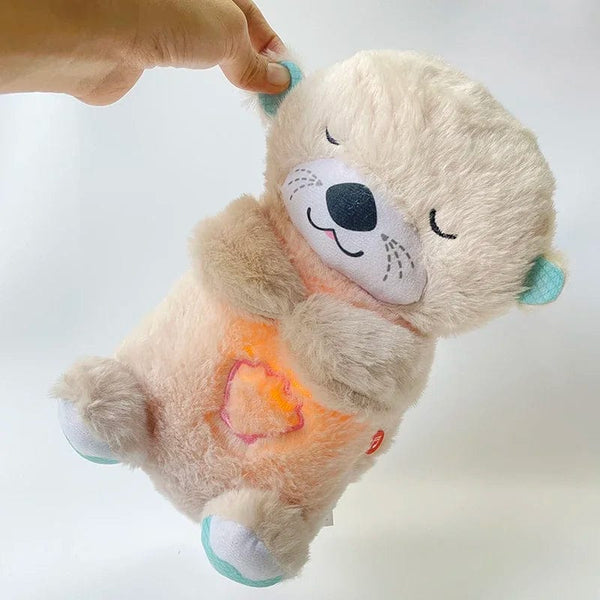 Planet Gates Light Brown Baby Breathing Bear Baby Soothing Otter Plush Doll Toy Baby Kids Soothing Music Sleeping Companion Sound and Light Doll Toy Gift