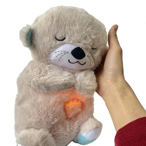 Planet Gates Light Brown Baby Breathing Bear Baby Soothing Otter Plush Doll Toy Baby Kids Soothing Music Sleeping Companion Sound and Light Doll Toy Gift