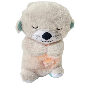 Planet Gates Light Brown Baby Breathing Bear Baby Soothing Otter Plush Doll Toy Baby Kids Soothing Music Sleeping Companion Sound and Light Doll Toy Gift