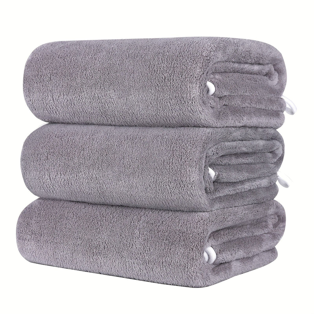 Planet Gates Dark Gray 3pcs Microfiber Bath Towel Set, Lightweight Quick Drying Bath Towels, Super Absorbent & Breathable, High Quality Coral Velvet Bath Towel Sets, Ultra Soft Towel Set For Bathroom, Fitness, Travel, Yoga