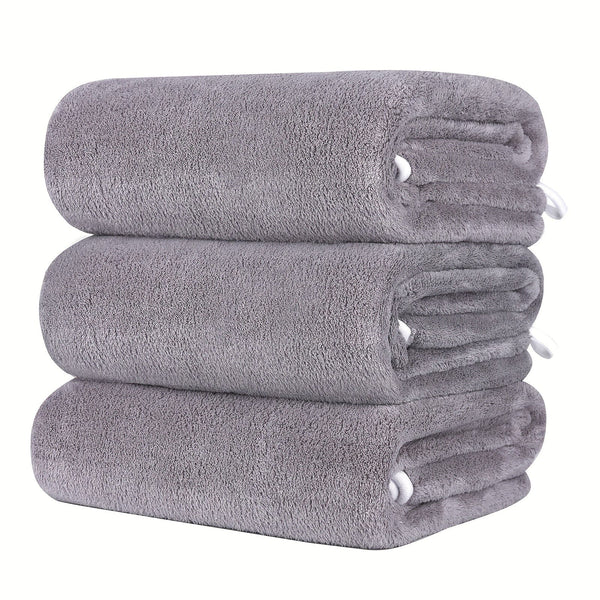 Planet Gates Light Gray 3pcs Microfiber Bath Towel Set, Lightweight Quick Drying Bath Towels, Super Absorbent & Breathable, High Quality Coral Velvet Bath Towel Sets, Ultra Soft Towel Set For Bathroom, Fitness, Travel, Yoga