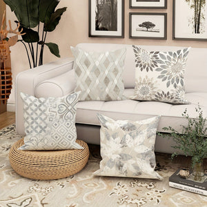 Planet Gates Light Gray 4pcs, Floral Geometric Leaves Botanical Light Gray Polyester Throw Pillow Covers, Modern Neutral Pillow Covers, Decorative Cushion Covers 45×45Cm/18 "X18" For Living Room Bedroom Sofa Bed Decoration