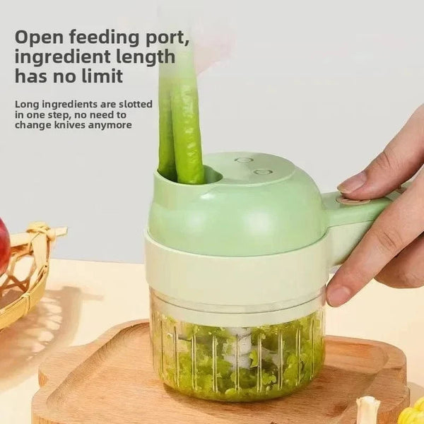 Planet Gates light green 4In1 Electric Vegetable Cutter Set Handheld Wireless Electric Garlic Masher Food Chopper Meat Grinder Machine Food Peel Slice