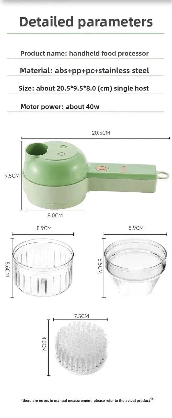 Planet Gates light green 4In1 Electric Vegetable Cutter Set Handheld Wireless Electric Garlic Masher Food Chopper Meat Grinder Machine Food Peel Slice