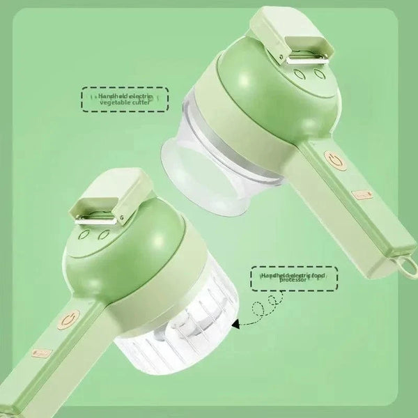 Planet Gates light green 4In1 Electric Vegetable Cutter Set Handheld Wireless Electric Garlic Masher Food Chopper Meat Grinder Machine Food Peel Slice