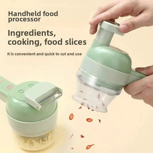 Planet Gates light green 4In1 Electric Vegetable Cutter Set Handheld Wireless Electric Garlic Masher Food Chopper Meat Grinder Machine Food Peel Slice