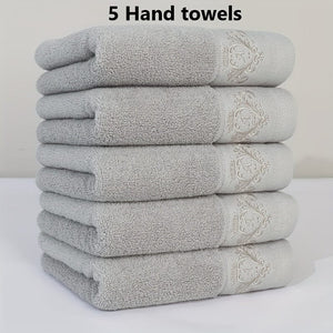 Planet Gates Light Grey 5pcs 100% Cotton Thickened Face Towel, Premium Monogrammed Embroidery Hand Towel, Perfect For Men And Women, Bathroom Supplies, Home Supplies