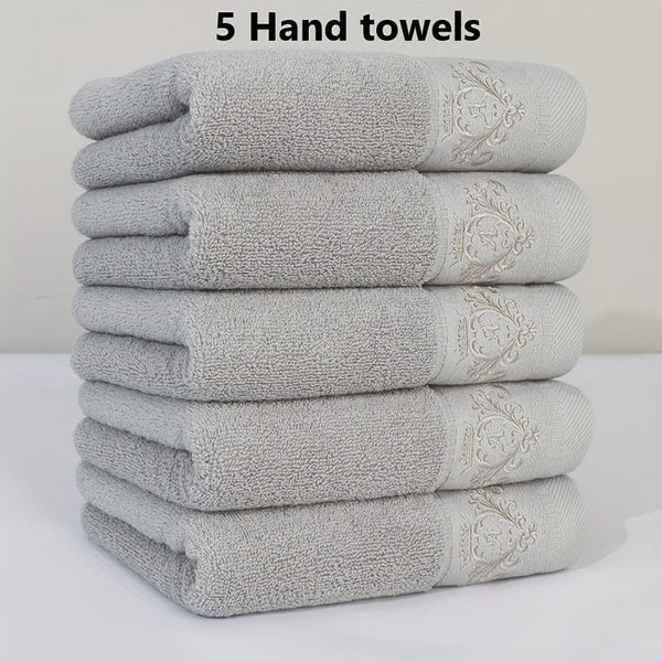 Planet Gates Light Grey 5pcs 100% Cotton Thickened Face Towel, Premium Monogrammed Embroidery Hand Towel, Perfect For Men And Women, Bathroom Supplies, Home Supplies