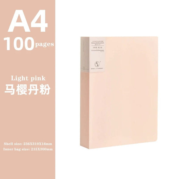 Planet Gates light pink100 pages JIANWU A4 Morandi File Bag 100 Pages Data Book Large Capacity File Folder Portfolio Office Stationery