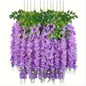 Planet Gates Light Purple 12 Pieces Of Artificial Hanging Plants, High Quality Antioxidant Artificial Flowers, Artificial Wisteria Plants, Artificial Plants For Home Decoration Wall Decoration Wedding Party Decoration