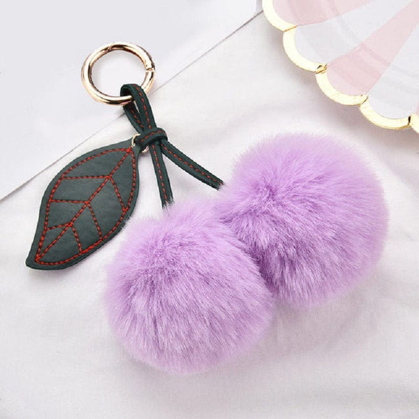 Planet Gates Light Purple Adorable Fluffy Cherry Keychain - A Perfect Accessory for Your Car or Handbag!