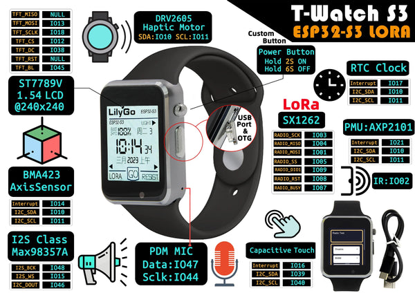 Planet Gates LILYGO® T-Watch-S3 Programmable Touchable Watch Integrated ESP32-S3 WIFI Bluetooth LoRa BMA423 Sensor MAX98357A Mic Speaker